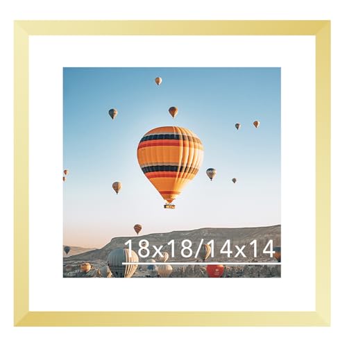 Image of JCJMY 18x18 Picture Frame Gold with 14x14 Mat, Display Photo 14x14 with Mat or 18 x 18 Without Mat, Wall Hanging Large 18x18 Poster Frame with Shatter Resistant Plexiglass, Gold