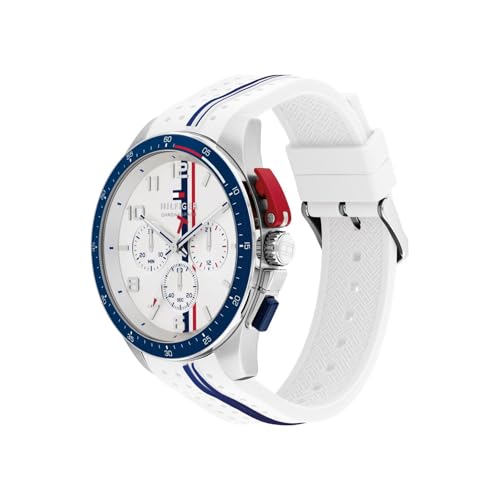 Image of Tommy Hilfiger Bank Quartz Analog with White Dial White Silicone Strap Watch for Men - TH1792167