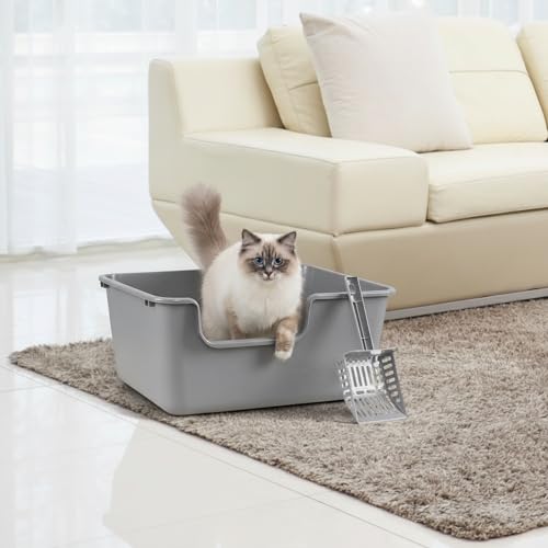 4 areneros plásticos altos para gatos con palas, gris miniatura 4