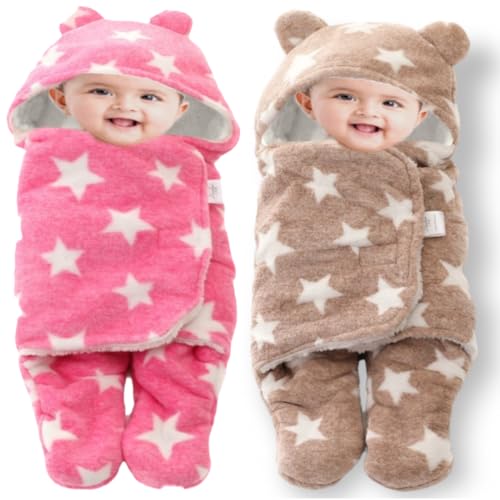 Image of BRANDONN Baby Blanket Newborn Gift Pack of Swaddle Wrapper, 0-9 Months, Length 68 cm x Width 68 cm