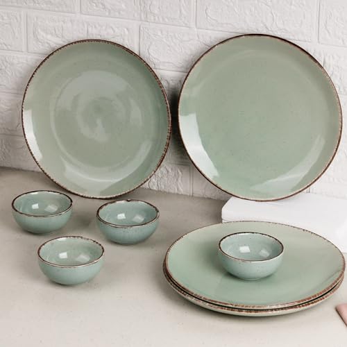 Image of The Earth Store Mint Ceramic Dinner Set of 8 Pieces Serving for 4, Microwave and Dishwasher Safe Plates & Bowls for Dining, Bone-Ash Free Crockery Set for Dining and Gifting