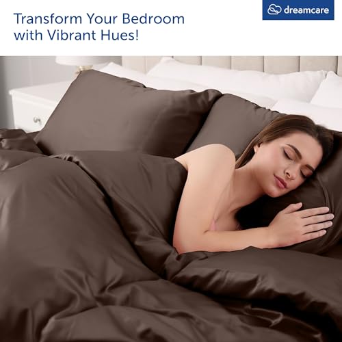 Image of DREAMCARE Queen Sheet Set - 4 pcs Breathable Cooling Sheets - up to 21 inch Extra Deep Pocket Queen Sheets Set with Side Pockets - Extra Soft 100% Brushed Hypoallergenic Hotel Luxury Bedding - Mocha Brown