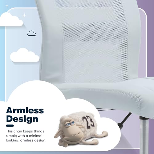 Image of Serta Armless Small Home Desk Chair with Wheel, Ergonomic Mesh Office Chair | Essentials, Leather & Foam Cushioned Seat, Adjustable Height, Vanity Chair for Bedroom & Small Space, 360 Swivel, Sky Blue