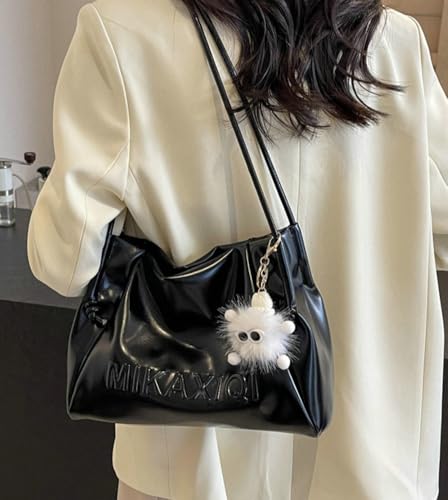 Soft PU Leather Shoulder Bag Trendy Large Tote Handbag Commuting Underarm Purse Letters Print Satchel3