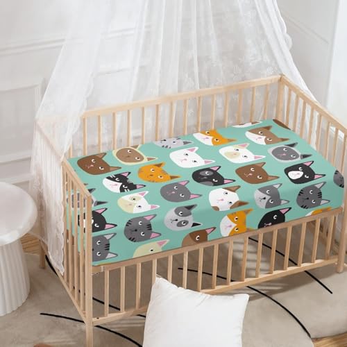 Image of Cute Cat Fitted Crib Sheet Cat Face Baby Crib Sheet Fit Standard Crib and Toddler Mattress,Crib Mattress Sheets for Boys Girls 28 inchx52 inch