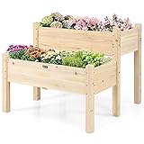 Giantex Set of 2 Raised Garden Bed, Elevated Wood Planter Box, Raised Bed Kit for Flowers Vegetables Fruits Herbs Outdoor Planting Container Patio, Balcony, Yard (Natural)