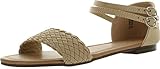 Jade Footwear Women's Braided Ankle Strap Buckle Basic Comfort Flat Sandal