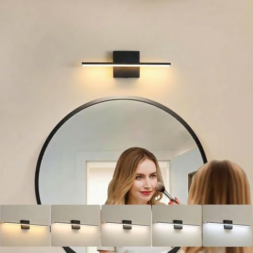 Image of Modern Bathroom Vanity Light 16 Inch, 14W Black Bathroom Light Fixture Over Mirror, Dimmable 5CCT LED Wall Sconce Lighting for Restroom Mirro