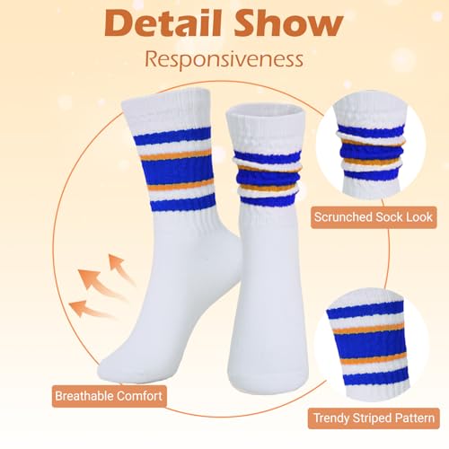 Women Retro Striped Crew Socks, Vintage Knit Mid Calf Rib Tube Slouch Casual Sport Calf Sock3