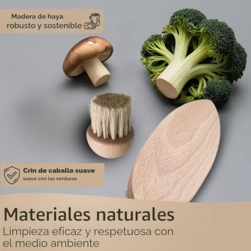 Miniatura 3 de Topanbieter 999 Juego De 2 Cepillos Para Verduras Y Champiñones De Madera De Haya, Cepillos De Limpieza Sostenibles Para Verduras Y Hongos, Robustos, Duraderos Y Respetuosos Con El Medio Ambiente