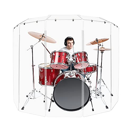 PENNZONI Drum Shield 5.5ft w/Deflectors & Plastic Hinges, Comes w/ 5 Drum Panels, Plastic Hinges & Deflector Connectors, Premium Clear Acrylic Panels