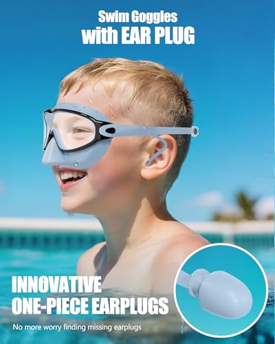 Aegend Swim Goggles with Nose Cover, 2 Pack Wide View Swimming Goggles for Kids 3-14 Anti-Fog/UV No Leak Swim Mask Boys Girls Youth Toddler
