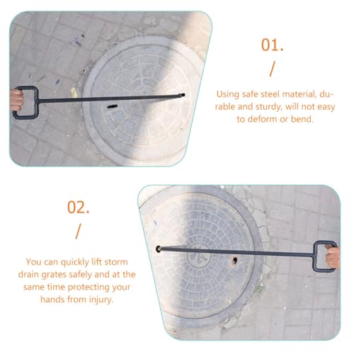 Outil robuste multifonction acier noir pour levage de plaque d'égout