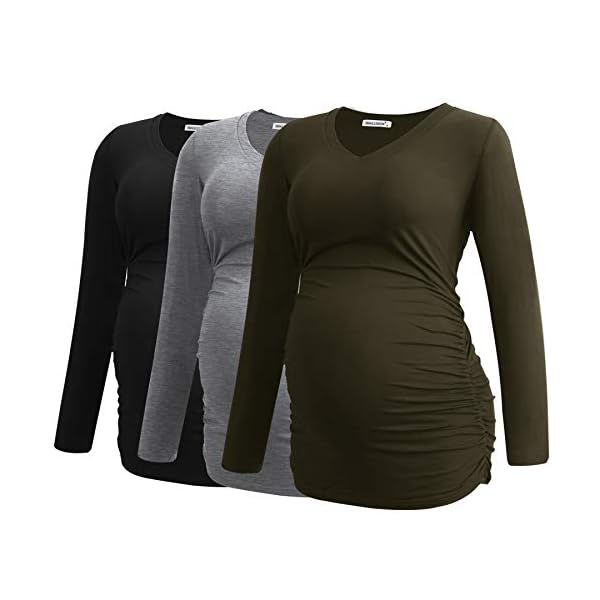 Smallshow Damen V-Ausschnitt Umstandsshirt Kleidung Langarm Gerafft Schwangerschaft Top