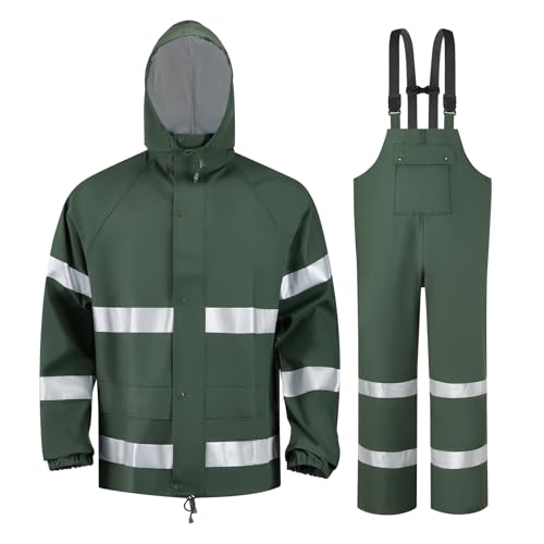 Best Waterproof Overalls Boots Pros Xl Green for Work & Outdoors 12 Crivce Rain Suits for Men Waterproof Heavy Duty,Reflective Rain Gear Jacket and Bib Overalls for Outdoor Fishing Construction Green XL