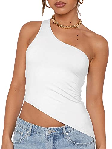 MISSACTIVER Women Sexy One Shoulder Asymmetrical Hem Crop Tank Backless