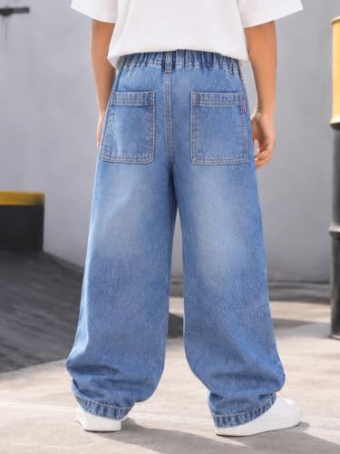 Image of KiddoPanti Boys Baggy Jeans | Stretch Denim Wide Leg Jeans | Elastic Waist Casual Denim Pants | Cotton Blend Loose Fit with 4 Pockets | Kids Street wear | 2-14 Years