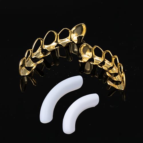 Grillz - Gold & Silver 6/8 Teeth Top & Bottom Grillz Set for Men and Women, 14K Gold Plated Teeth Caps for Halloween Costume Accessories3