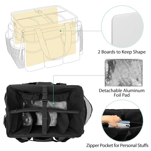 LoDrid Rolling Cleaning Bag with Detachable Trolley, Portable Cleaning Cart on Wheels for Cleaning Supplies, Professional Cleaning Caddy with Shoulder Strap for Housekeepers, Black (Patent Design)