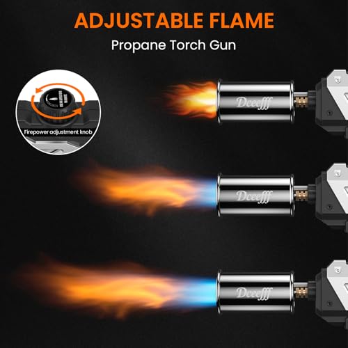 Image of Propane Torch Gun, Detachable & Adjustable Flame Thrower Gun, 1800℃ Heavy Duty Blow Torch for BBQ, Searing Steak, Campfire Starter, Ice Melting and Soldering, Sliver (Tank Not Included)