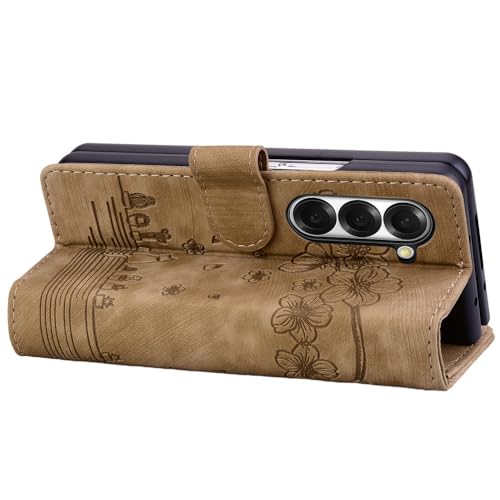 Étui compatible avec Samsung Galaxy Z Fold 7 housse portefeuille marron