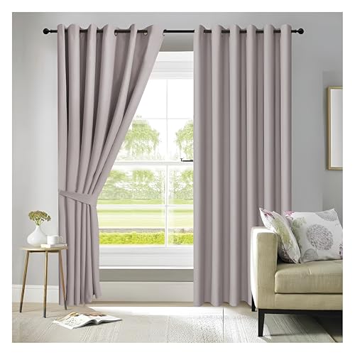 APEX FURNISHINGS Light Grey Blackout Curtains for Bedroom 108 Inch Drop Thermal Insulated Eyelet Curtains & Drapes for Window Treatment & Living Room, 2 Panels (90x108 Inches)