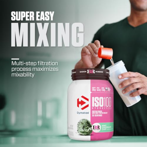 Image of Dymatize ISO100 Protein Powder, 100% Whey Isolate, Mint Chocolate Chip | 25g Protein, Hydrolyzed, Fast-Absorbing, Supports Muscle Health, 5.5g BCAAs, Gluten-Free, 20 Servings, 1.4 lb