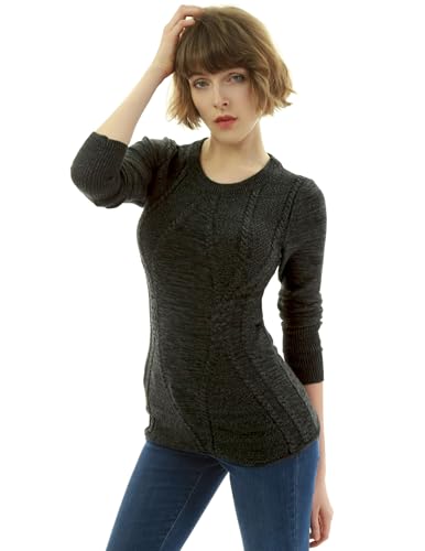 AmélieBoutik Women Cotton Blend Crewneck Long Sleeve Cable Knit Pullover Sweater4