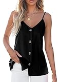BLENCOT Button Down Tank Tops for Women Casual Summer Tops V Neck Loose Fit Flowy Sleeveless Shirts and Blouses Black M
