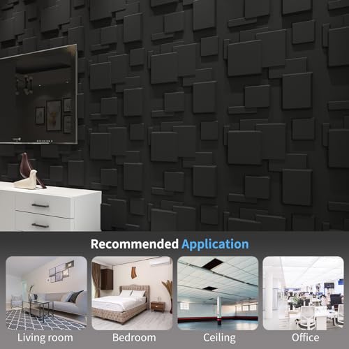 Image of Art3d 19.7 inch x 19.7 inch (Pack of 12) Wall Panel City, Black