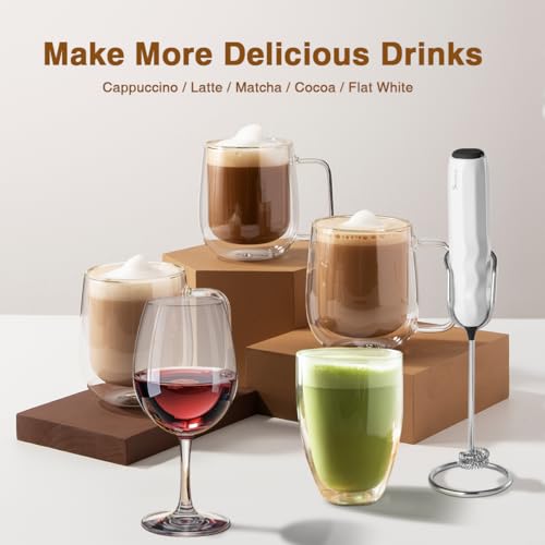 Image of SUPRUS Ultra Fast Handheld Milk Frother Double Whisk with Stand 2 Batteries Stainless Steel for Lattes Cappuccino Matcha Hot Chocolate Coffee Bar Accessories Kitchen Gadgets Gift