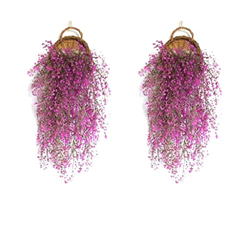 Qingsi 2 Pcs Fake Artificial Vin Flower Wall Hanging Faux Rattan Plant Flower Home Decor For Wall Indoor Outdoor Hanging Baskets Wedding Garland Decor, Rose Red #TOP23