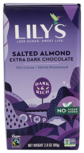 Lily's Sweets, 70% Cocoa Extra Dark Chocolate - Salted Almond Bar, 2.8 Ounce #TOP12
