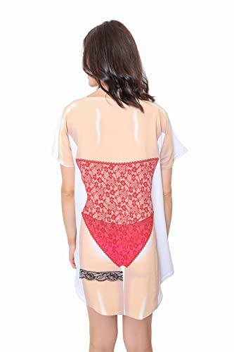 The Original Women's Bikini Shirt - Funny Bikini Print Bathing Suit Cover-up Beach Tshirt Dress for Women Men (Red Lingerie, One Size Plus)2