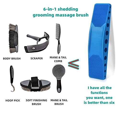 Maonple 6-In-1 Multi-Functional Grooming Brush, Shedding Massage Deshedding For Horses (Blue) #TOP4