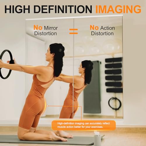 Delma Large Full Body Mirror for Yoga, Frameless Wall-Mounted Glass Panel (60"x25"-White) 2PCS for Home, Garage, Bedroom & Bathroom