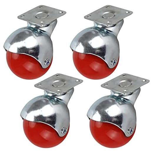 2 inch 50 mm furniture swivel castors ball caster wheels movable castor wheels 360 ° Swivel wheels wagon wheels made of spare roll load capacity 120 kg 4 pieces (r (Red)