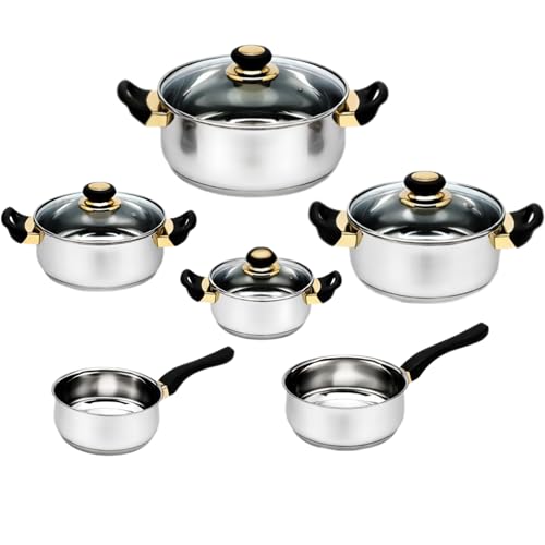 CRC Novel Cuisine Batería de Cocina (10 Piezas), Acero Inoxidable, 4 Cazuelas 16/18/20/24 cm...