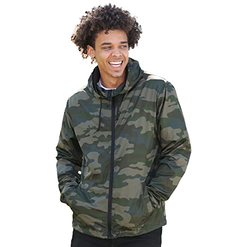 Global Blank All-Season Water-Resistant Lightweight Windbreaker For Men And Women, Packable Zip-Up Jacket With Mesh-Lined Hood And Pockets, Camoflauge, Xs #TOP5