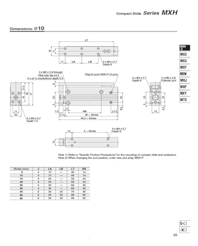 Vérin pneumatique MXH10 avec course de 10mm pour guidage de précision - 6