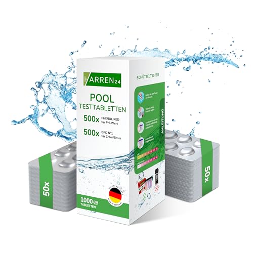 harren24 pastiglie per l‘analisi dell'acqua in piscina per shaker (Rapid), DPD1 (cloro libero), Phenol Red (valore del pH), Pastiglie reagenti, jacuzzi 60x 100x 200x 500x 1000x ((2x500 pastiglie))