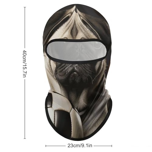 Pasamontañas con diseño de Pug Dogs y balón de fútbol para hombres y mujeres, protección solar, transpirable, cubierta completa para cabeza para actividades al aire libre miniatura 2