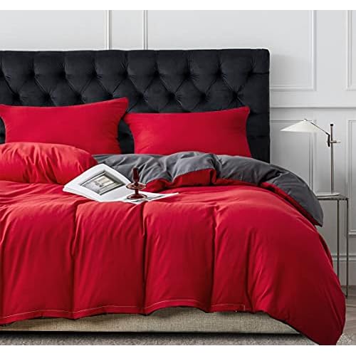 Damier Bettwäsche 135x200cm Rot Grau Wendebettwäsche Set 2 Teilig Superweiches Microfaser Bettbezug Bettdeckenbezug mit Reißverschluss und 1 Kissenbezug 80 x 80 cm