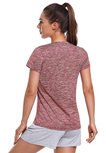 Cosy Pyro Women's Short Sleeve V-Neck Athletic T-Shirt Exercise Yoga Tees Dry Fit Gym Shirts Moisture Wicking Workout Tops Pack Of 5 Black/Gray/Wine/Blue/Green L #TOP3