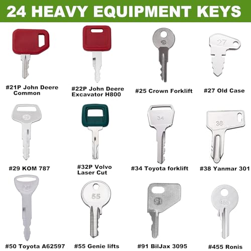 Image of 24 Heavy Equipment Keys Master Set, Construction Ignition Key Set Fits Case,Komatsu,Hyster, Cat, JCB, Daewoo, JLG, JD, Forklift, Crown, Volvo, Toyota.