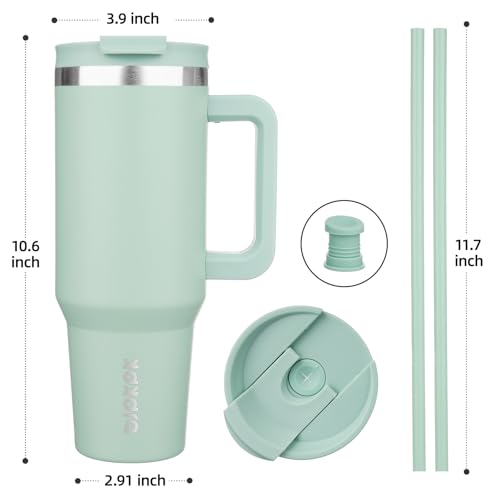 Image of BJPKPK 40oz Stainless Steel Insulated Tumbler With Handle And Lid Straw Travel Coffee Mug Thermal Cup,Pistachio Green