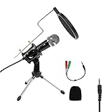 AUFER Micrófono de condensador 3,5 mm Micrófono de grabación Plug and Play Micrófono de computadora con filtro adecuado para grabación de voz, podcasting Skype YouTube Games Google Voice Search