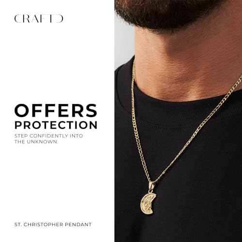 CRAFTD | St. Christopher Pendant Necklace | 20.5" Gold Chain Link with 20MM x 20MM Pendant | Waterproof, Heat & Sweat Resistant | Gifts for Men | Men's Jewelry |2
