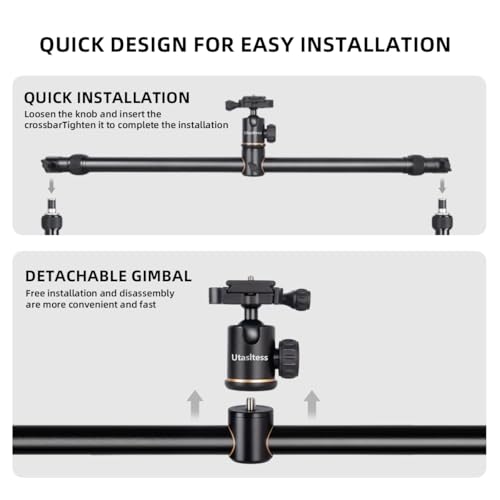 Utasitess Overhead Camera Mount, 15KG Max Load, Desktop Rig with Sliding & Rotating Ball Head, Adjustable Height/Width, Dual 1/4" Light Mounts for Product Photo, Live Stream & Content Creation by Utasitess - Used condition - Image 6