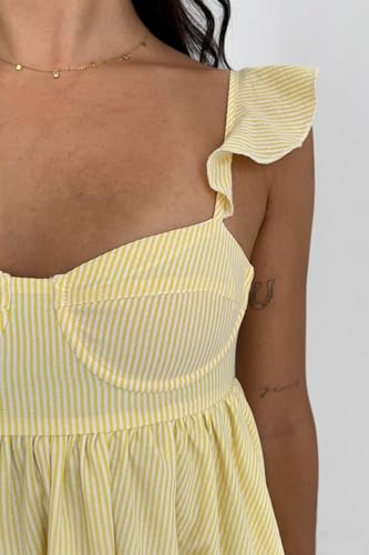 Image of NUFIWI Y2K Ruffle Hem Babydoll Mini Dresses Square Neck Spaghetti Strap Short Dresses Boho Flowy Patchwork Sundress Vocation
